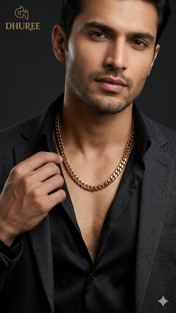 Men Gold-Plated Stainless Steel Biscuit Shaped Chain