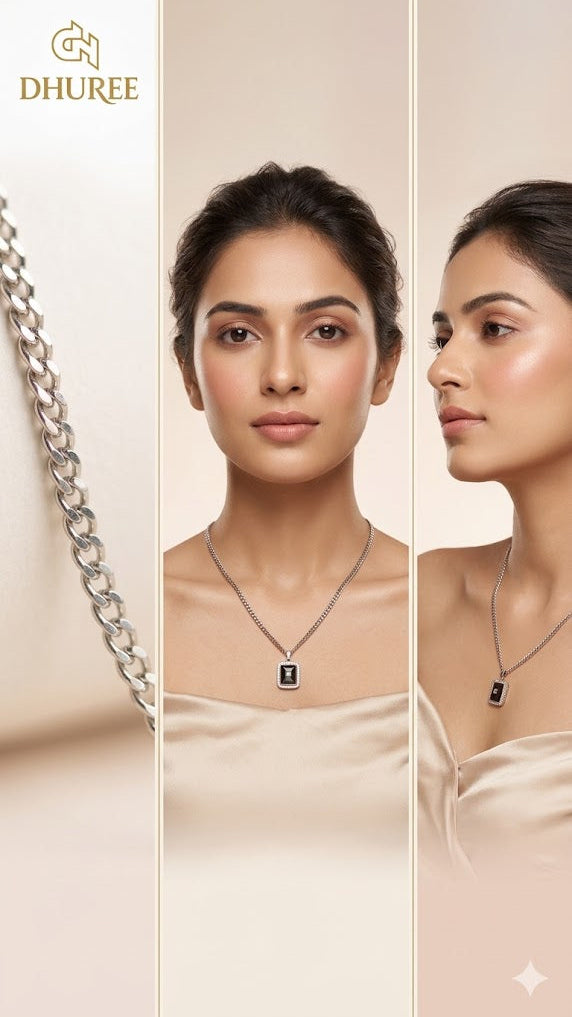 Silver Metal Pearl Pendent Necklace-