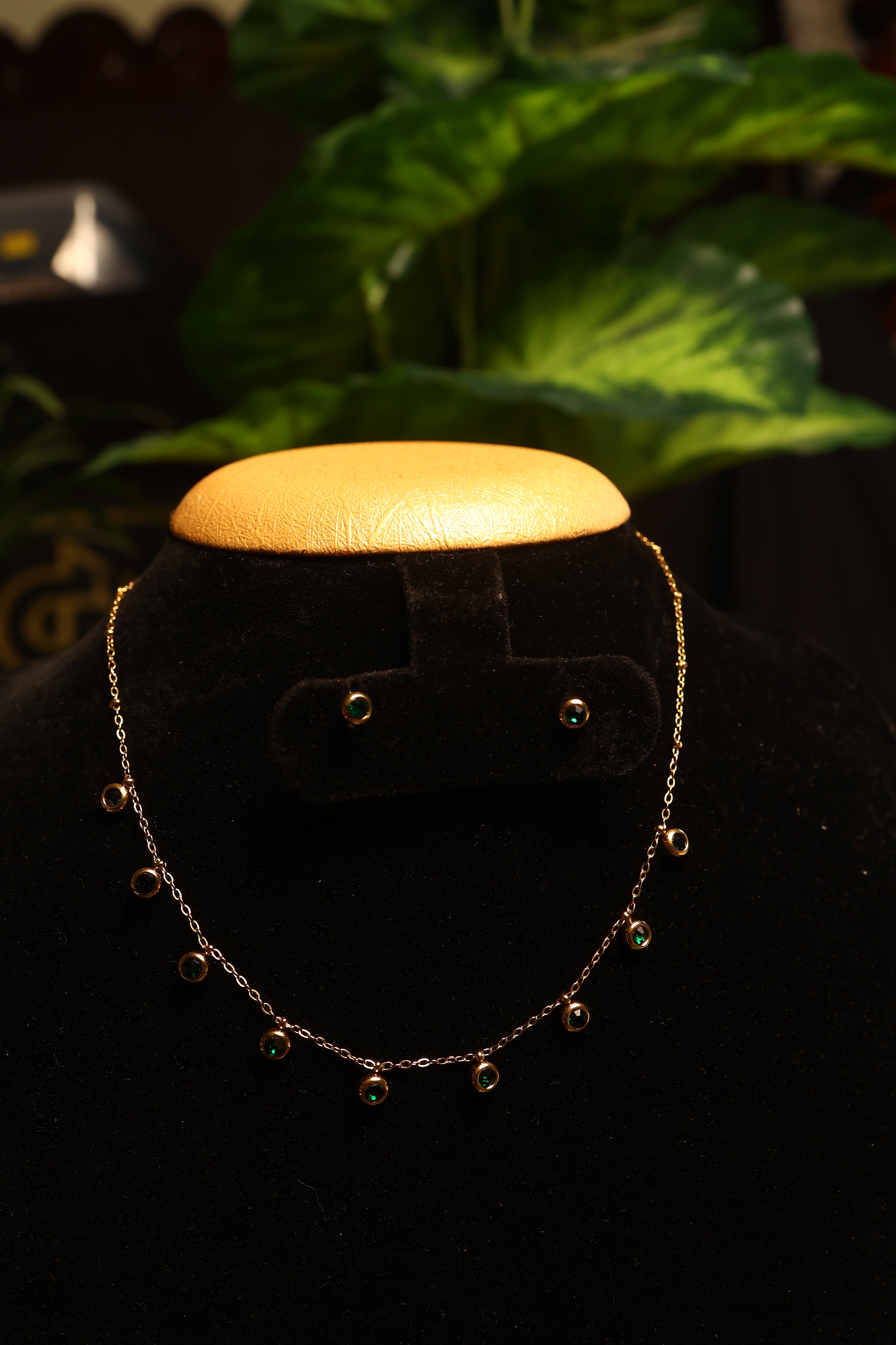 Crystal Cascade Black Stone Necklace