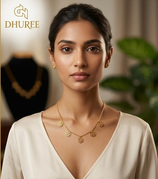 Gold Plated  Polki Studded Tear Drop Delicate Chain Jewellery Set