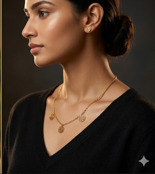 Gold Plated  Polki Studded Tear Drop Delicate Chain Jewellery Set