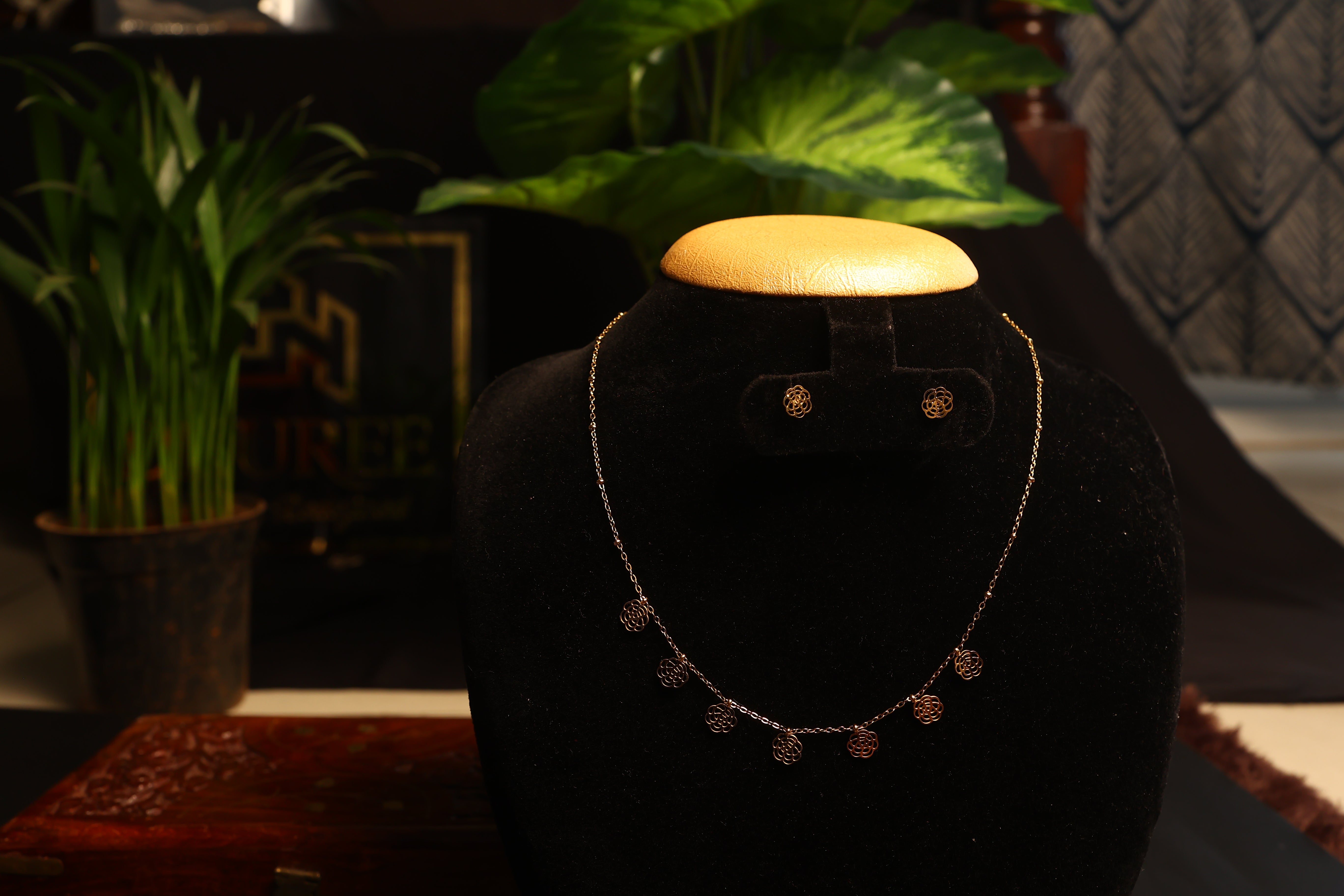 Gold Plated  Polki Studded Tear Drop Delicate Chain Jewellery Set