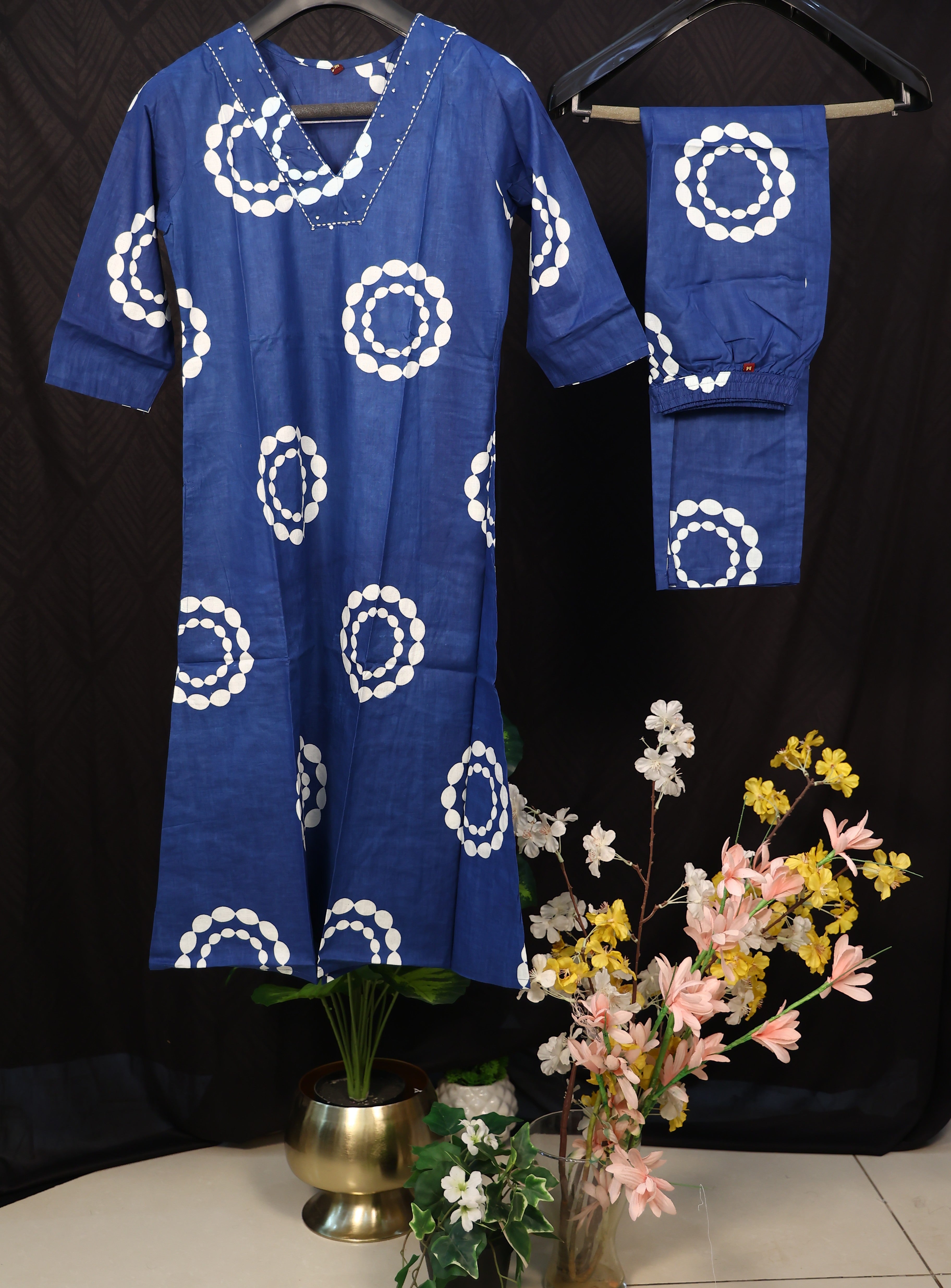 Pure cotton printed blue kurti set with pant for office look