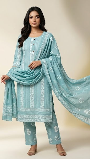 Floral Printed Regular Cotton Blend Kurta with Trouser.