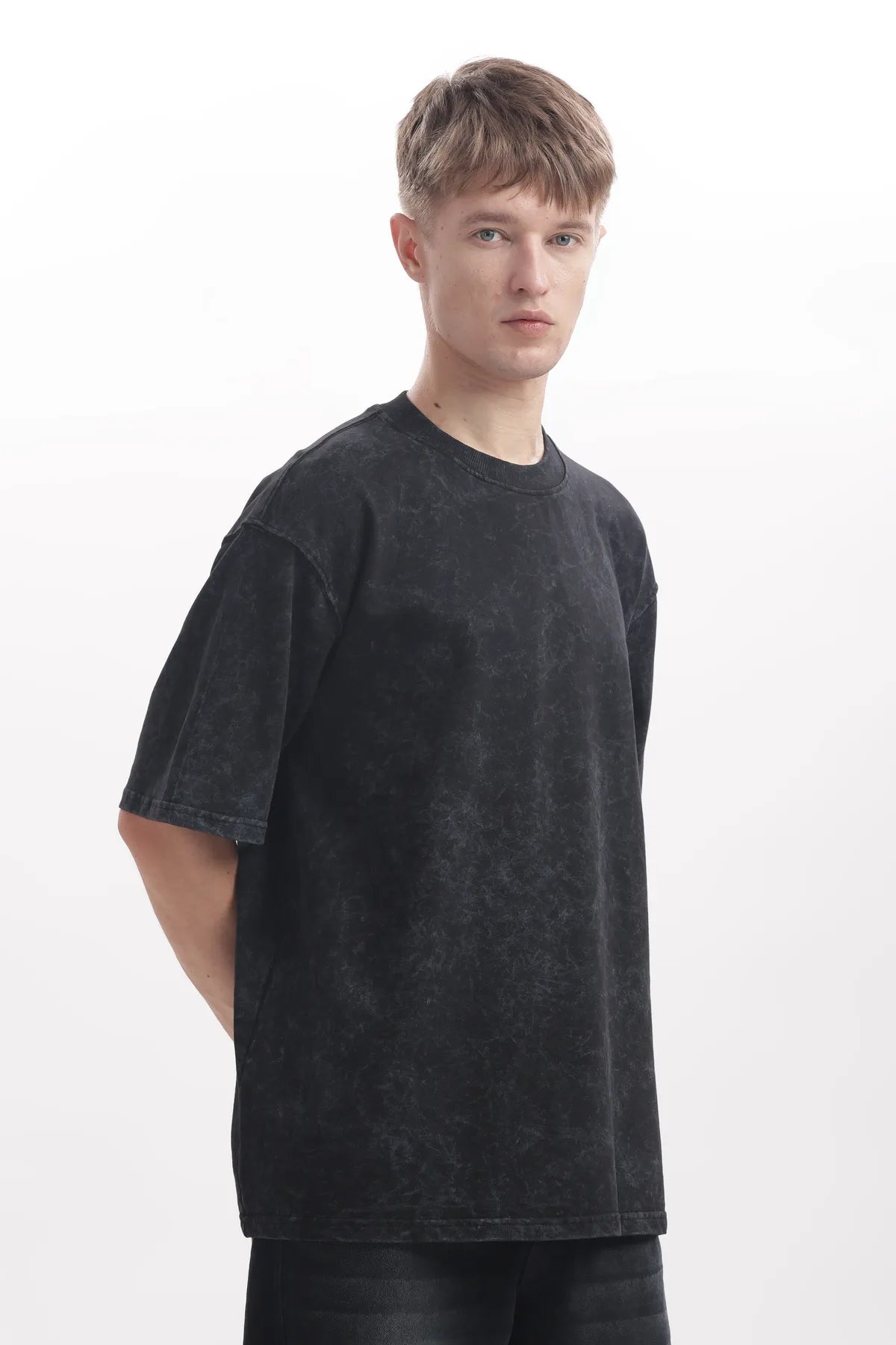 Plain Acid Wash Black Premium Cotton Over sized T Shirt for Men