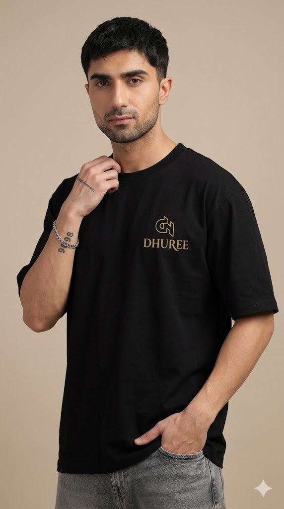 Black  Mens Oversized /drop shoulder double silicon wash( bio washed) with Logo Embroidery.