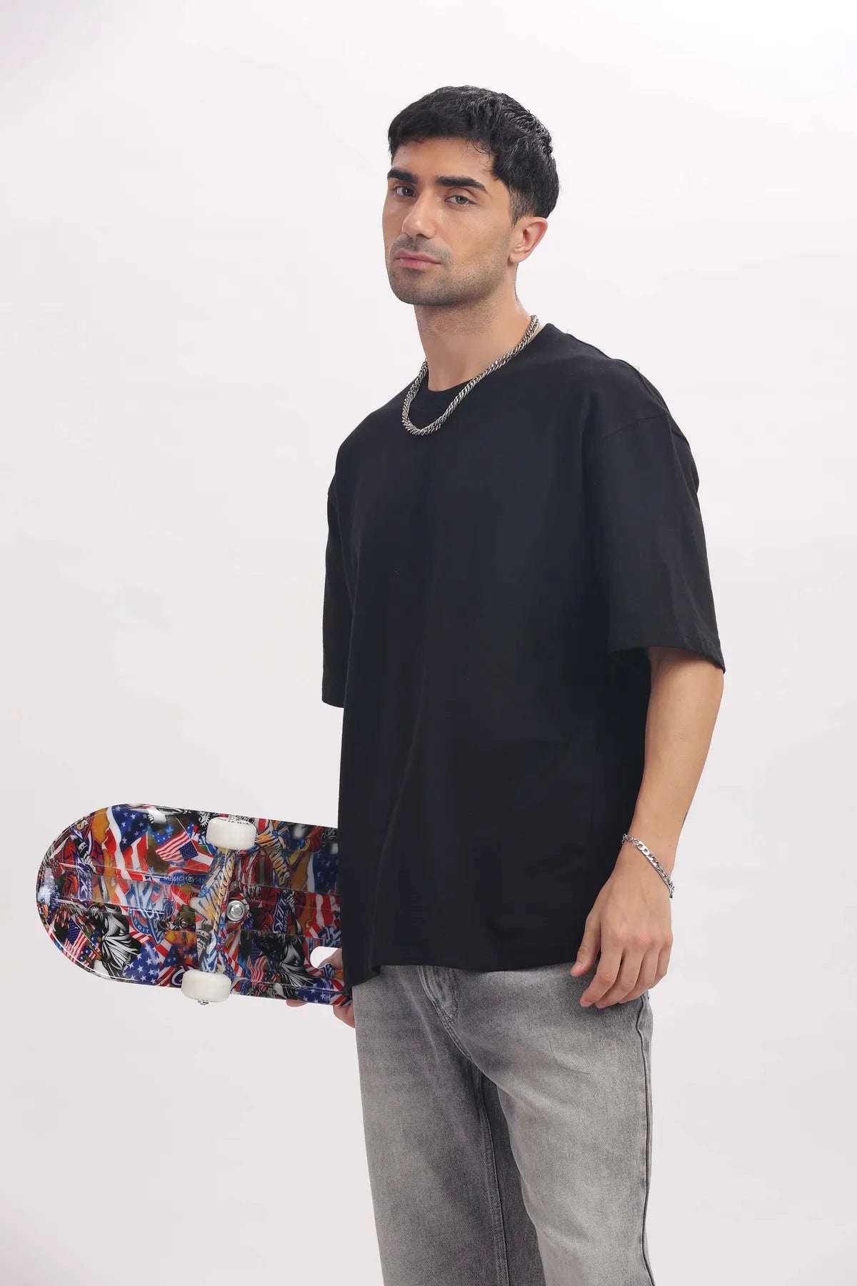 Plain Black  Mens Oversized /drop shoulder double silicon wash( bio washed)