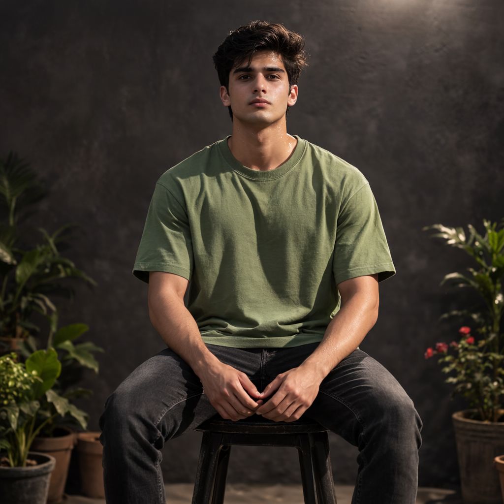 Plain Olive green   Mens Round Neck Solid Oversized T-shirt