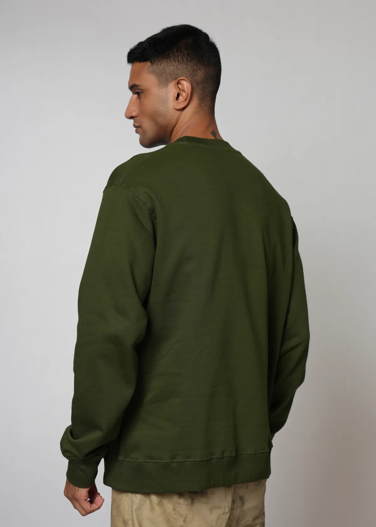 Plain Olive green   Relaxed Fit Sweatshirt for Unisex