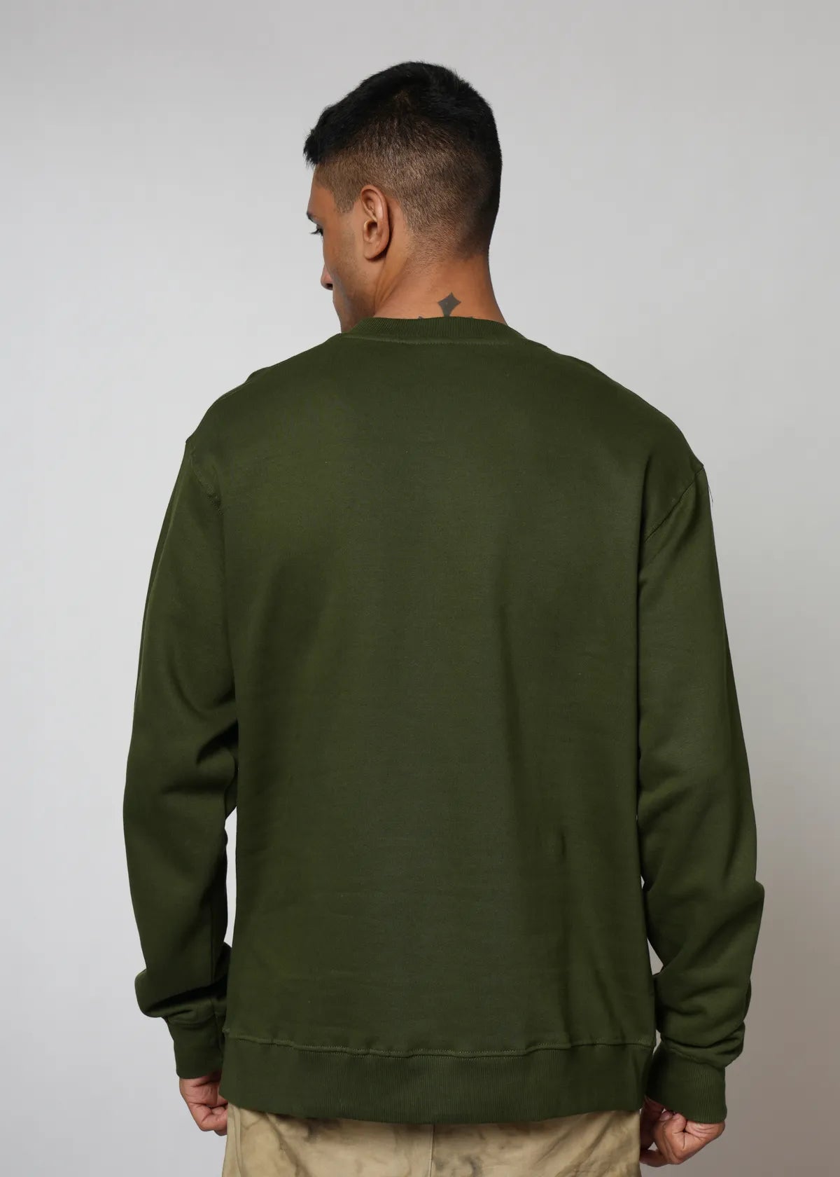 Olive green Relaxed Fit Sweatshirt for Unisex with Logo Embroidery.