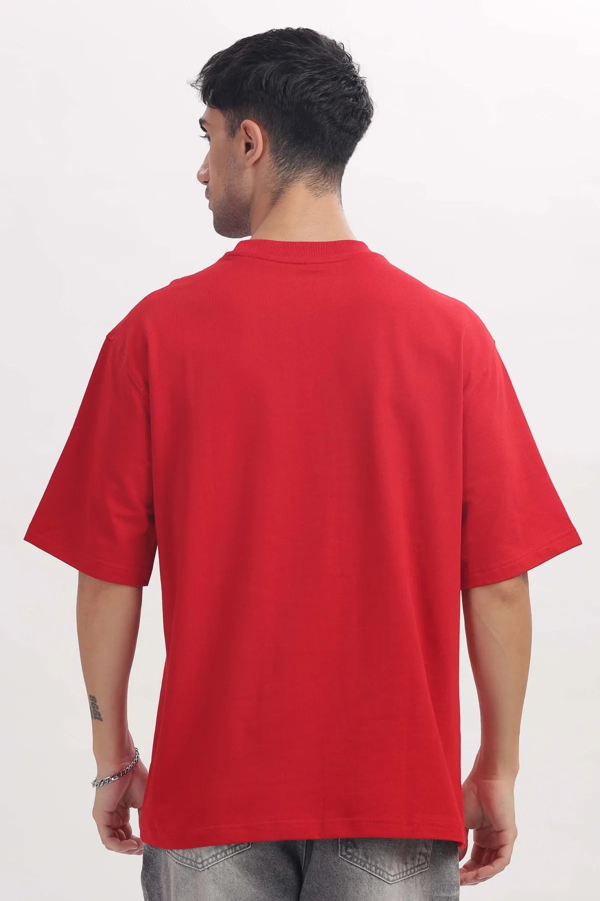 Red  Mens Oversized /drop shoulder double silicon wash( bio washed)-with Logo Embroidery..