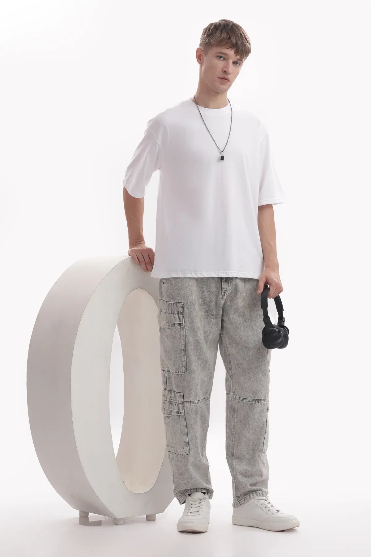 Plain White  Mens Round Neck Solid Oversized T-shirt