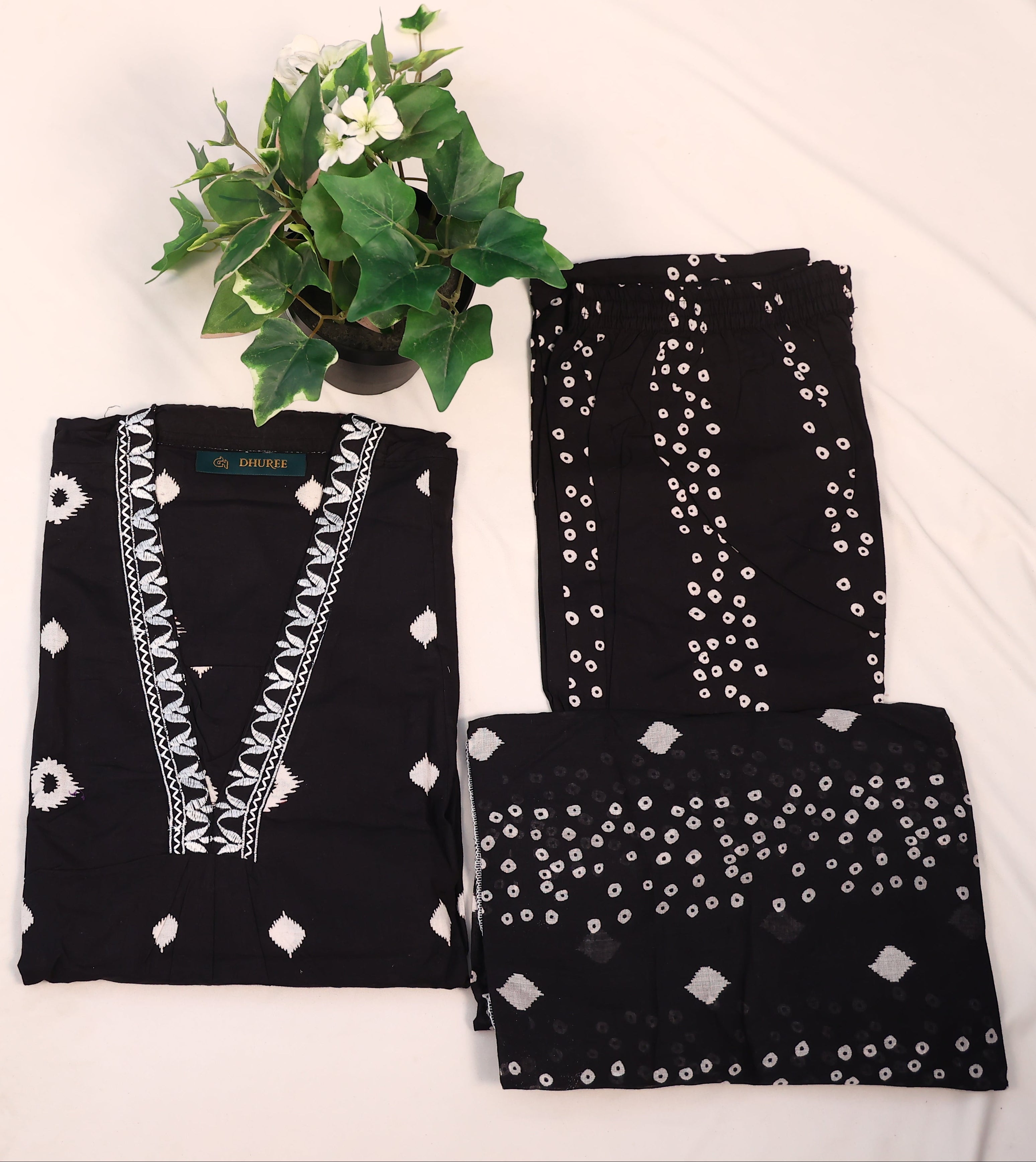 Black Pure Cotton Printed Straight Kurta Set