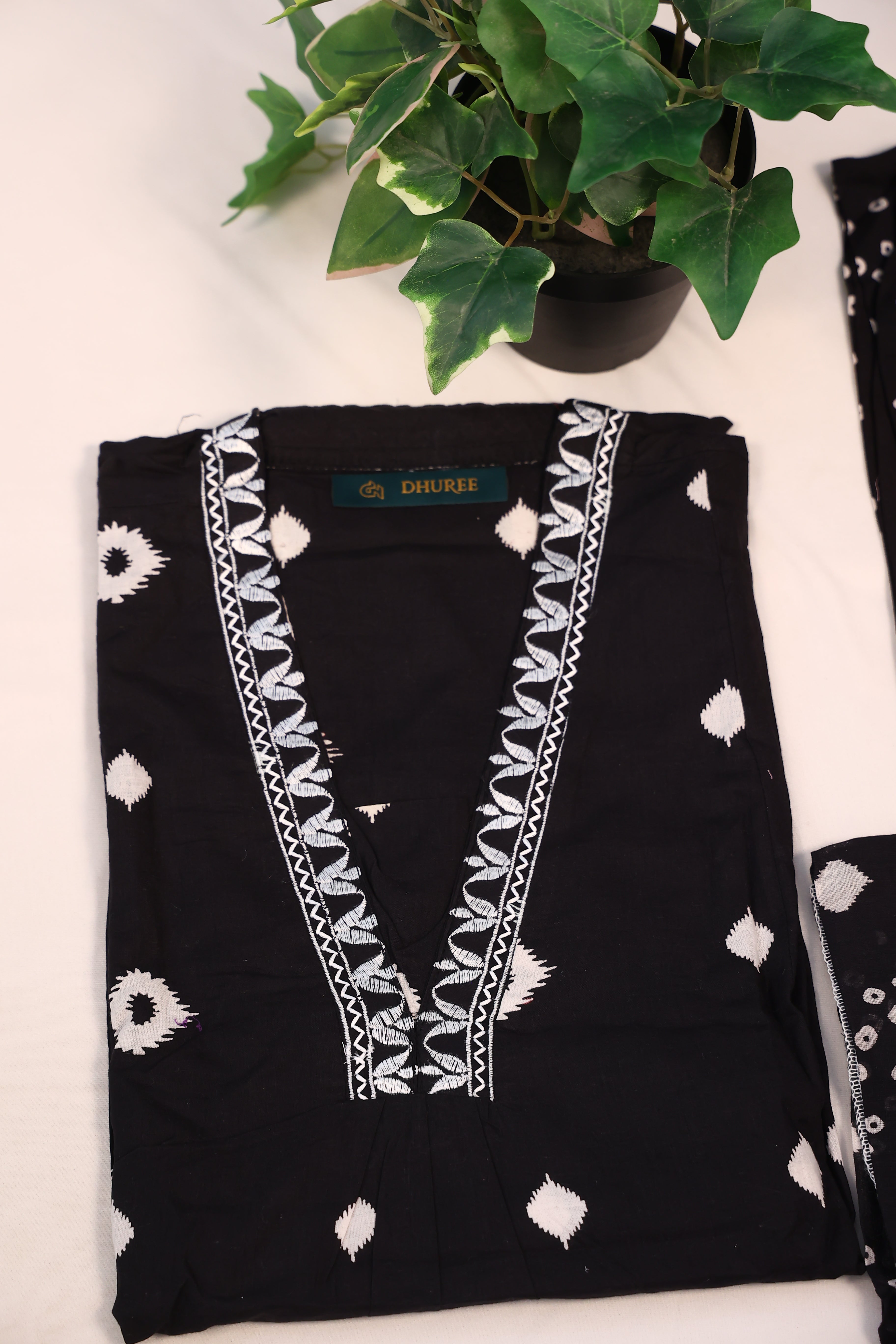 Black Pure Cotton Printed Straight Kurta Set