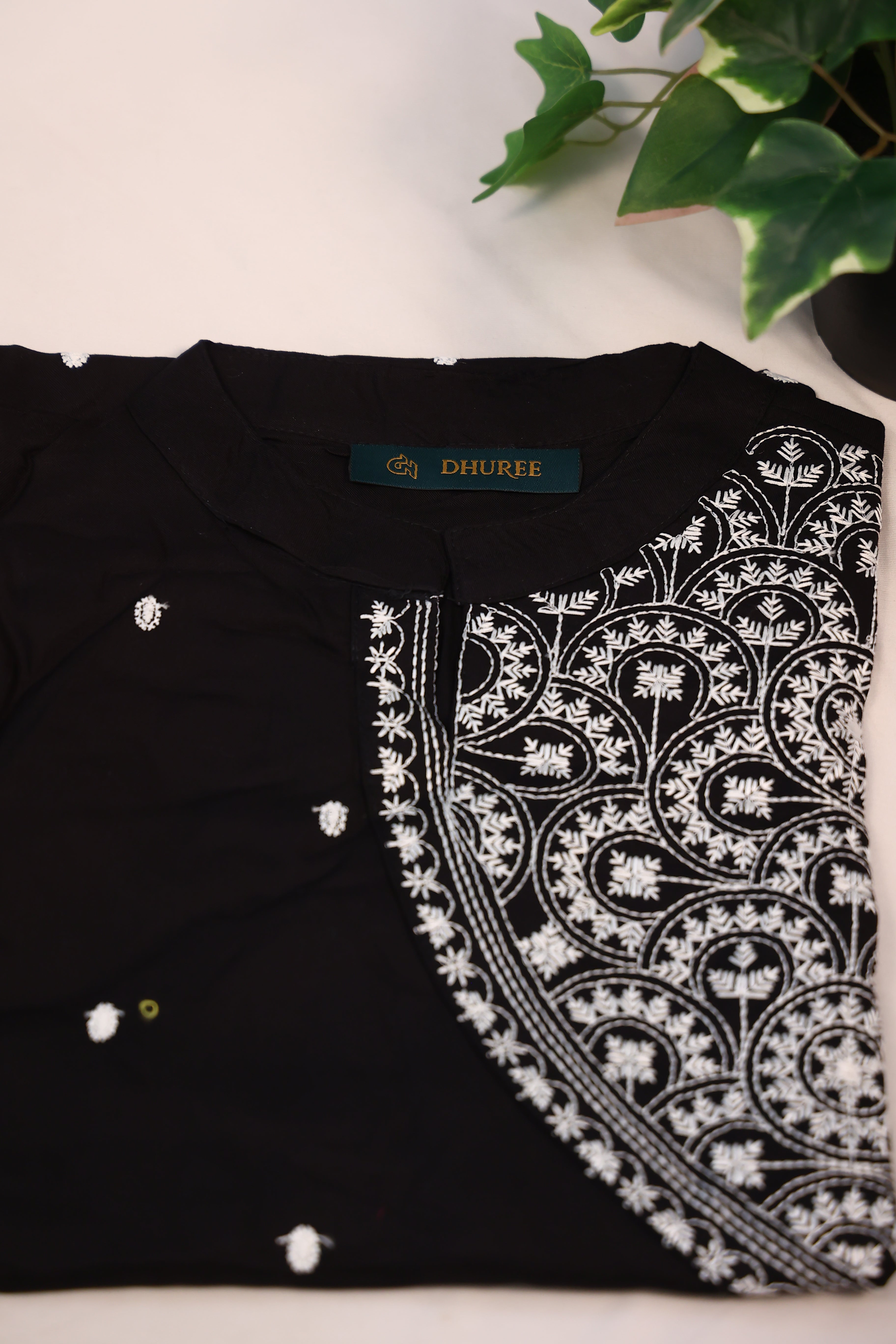 Black Pure Cotton Printed Straight Kurta Pant Set