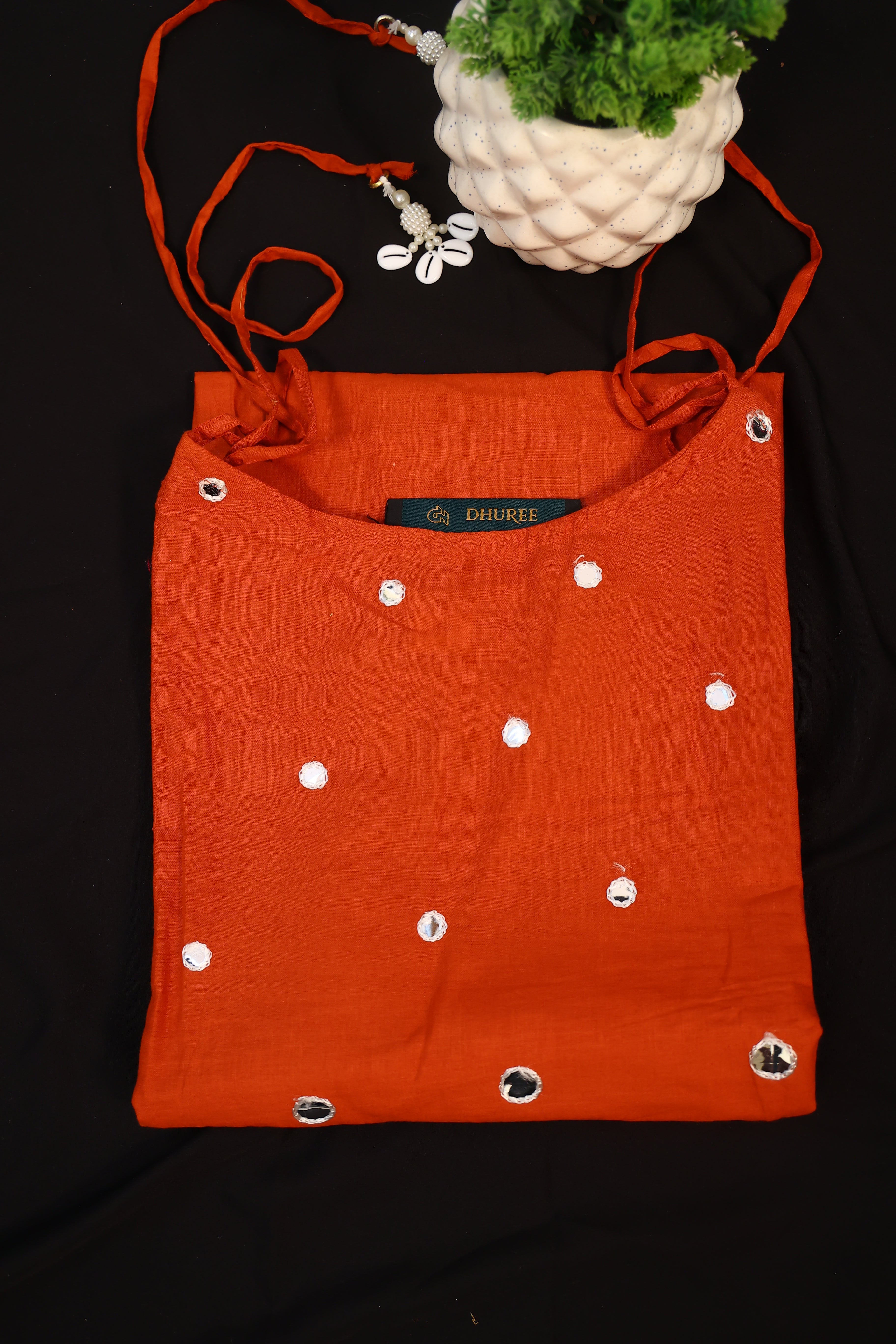 Orange Cotton Printed Straight Kurta Set