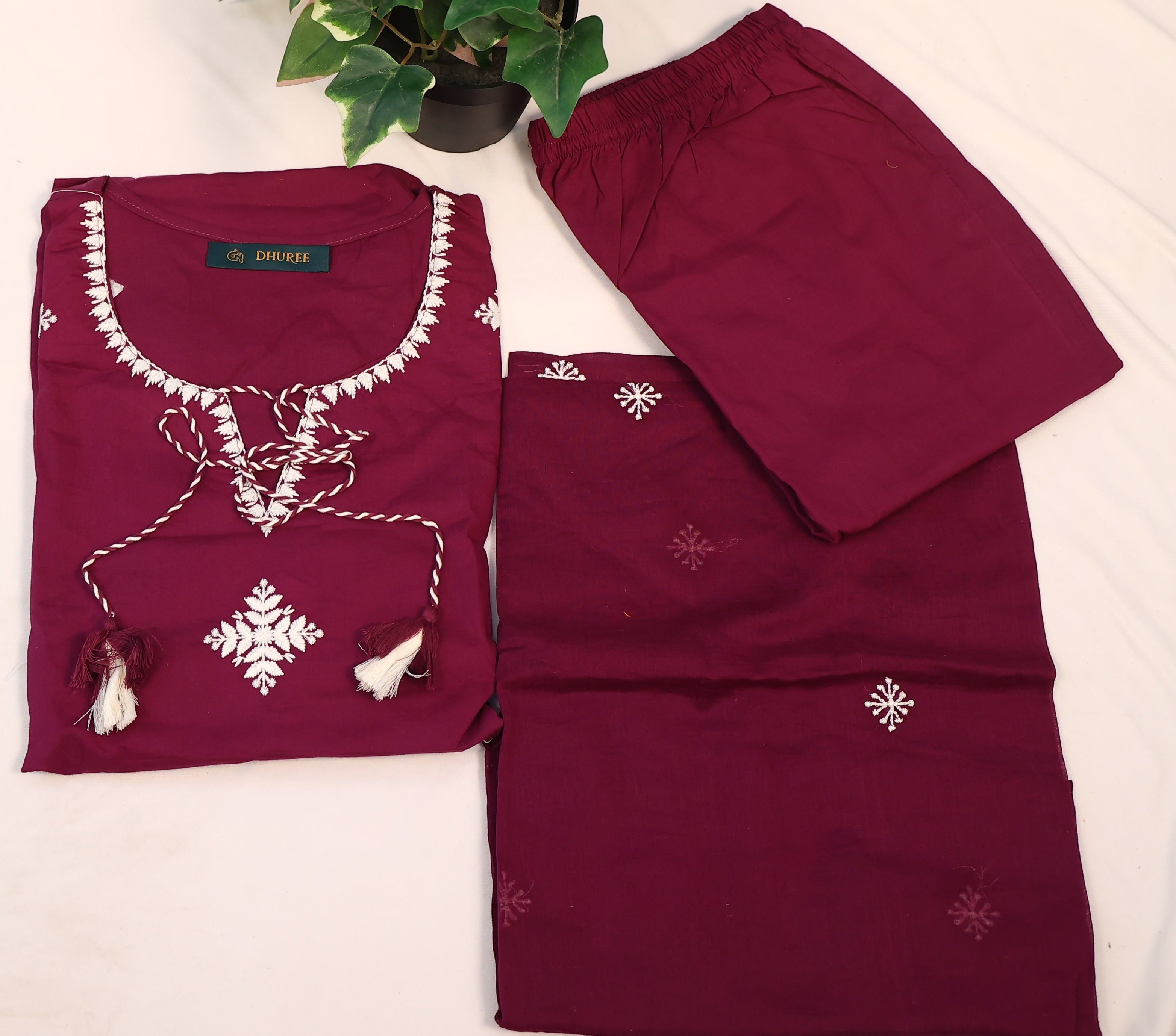 Purple Embroidered  Kurta Set