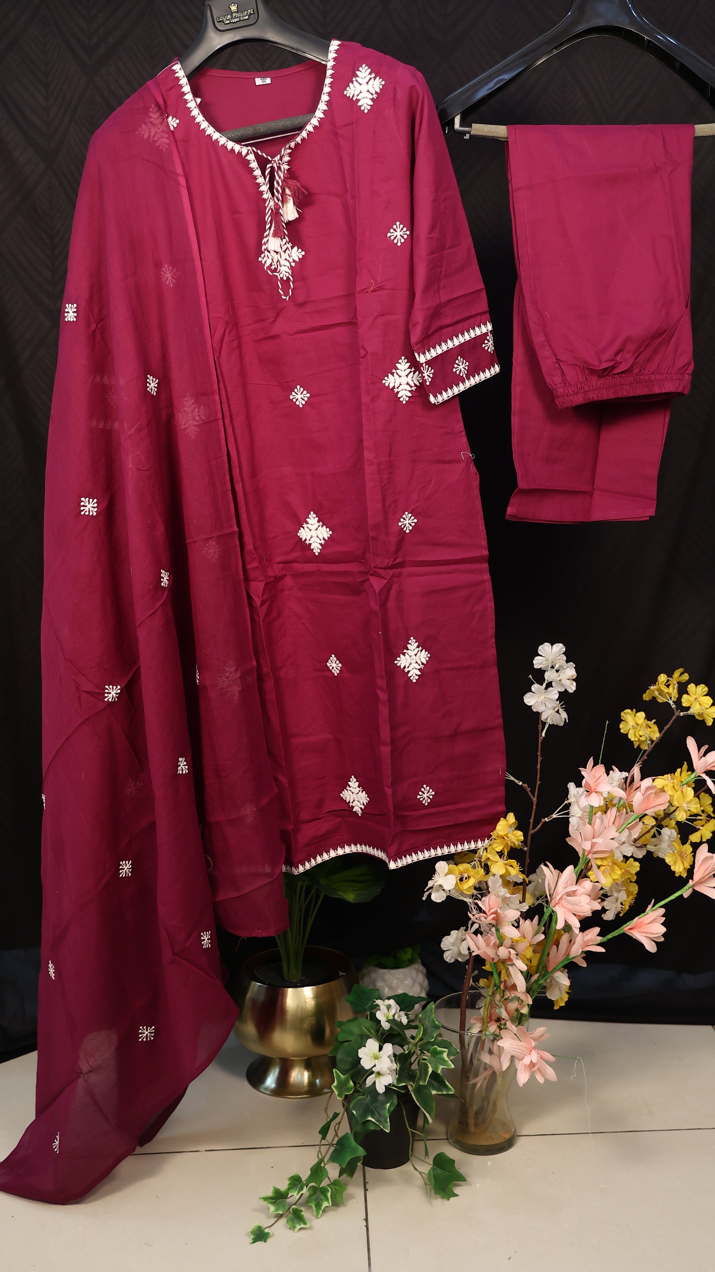 Purple Embroidered  Kurta Set