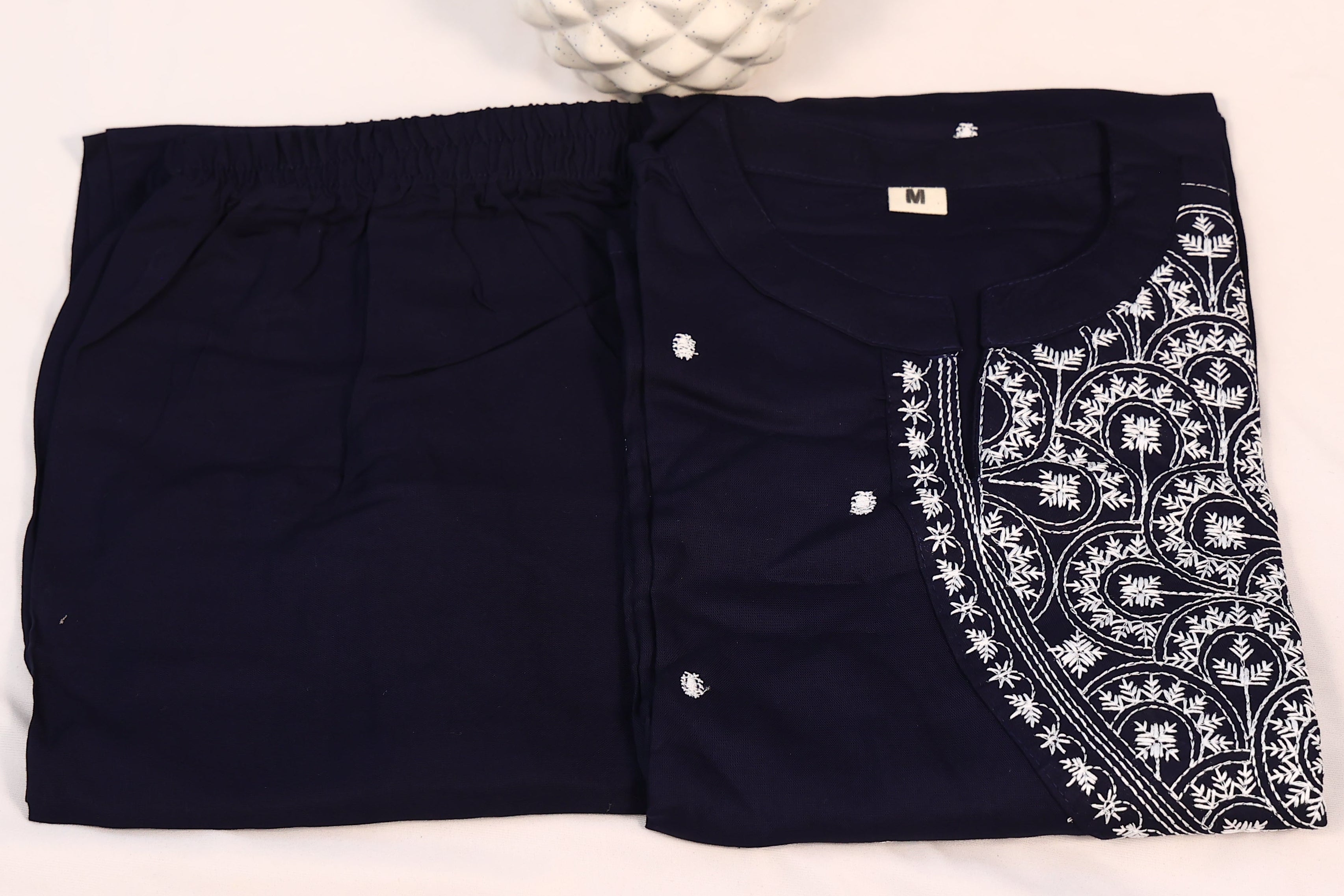 Navy Blue Pure Cotton Printed Straight Kurta Set