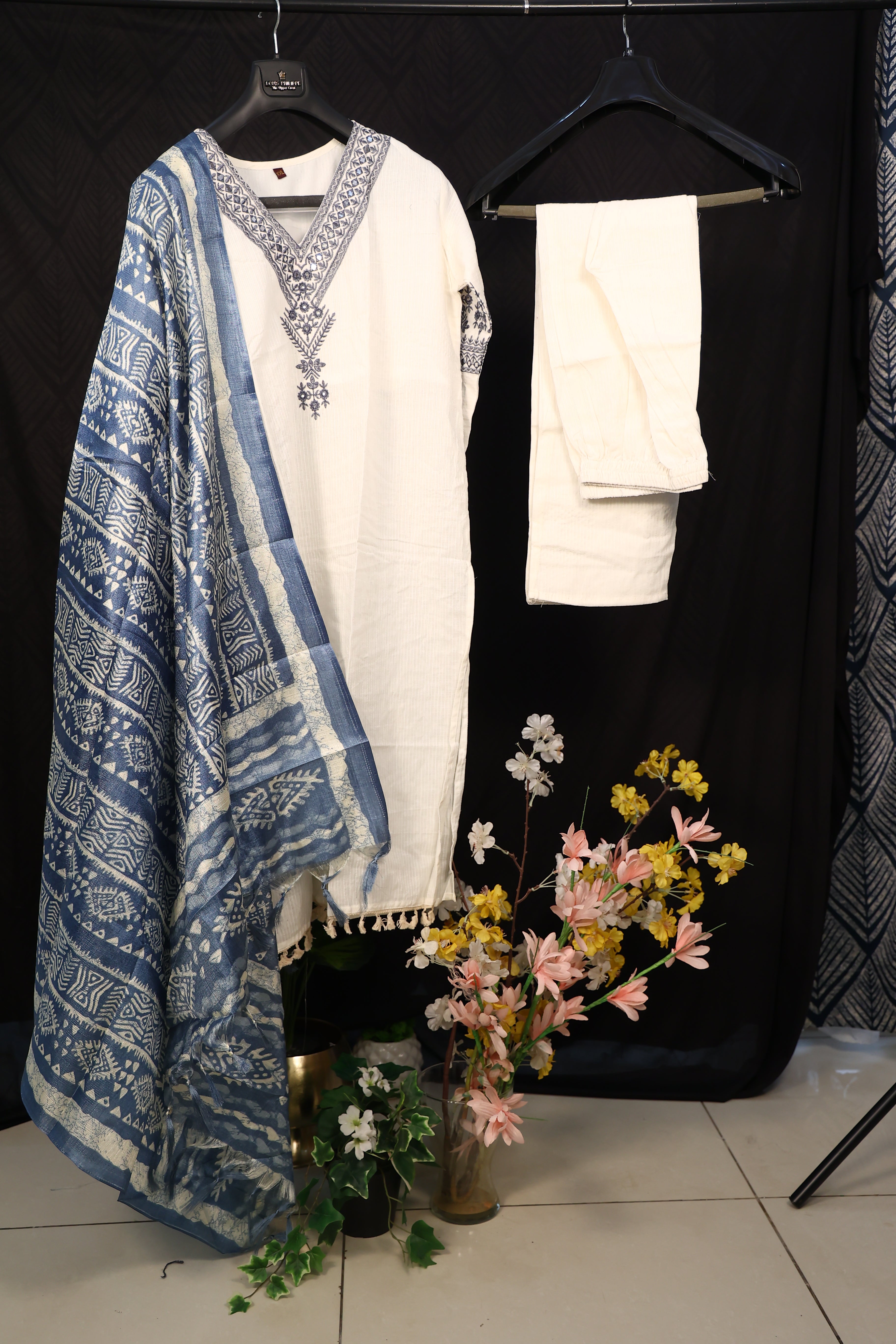JAIPUR Beige Printed Khadi Cotton Kurta Set