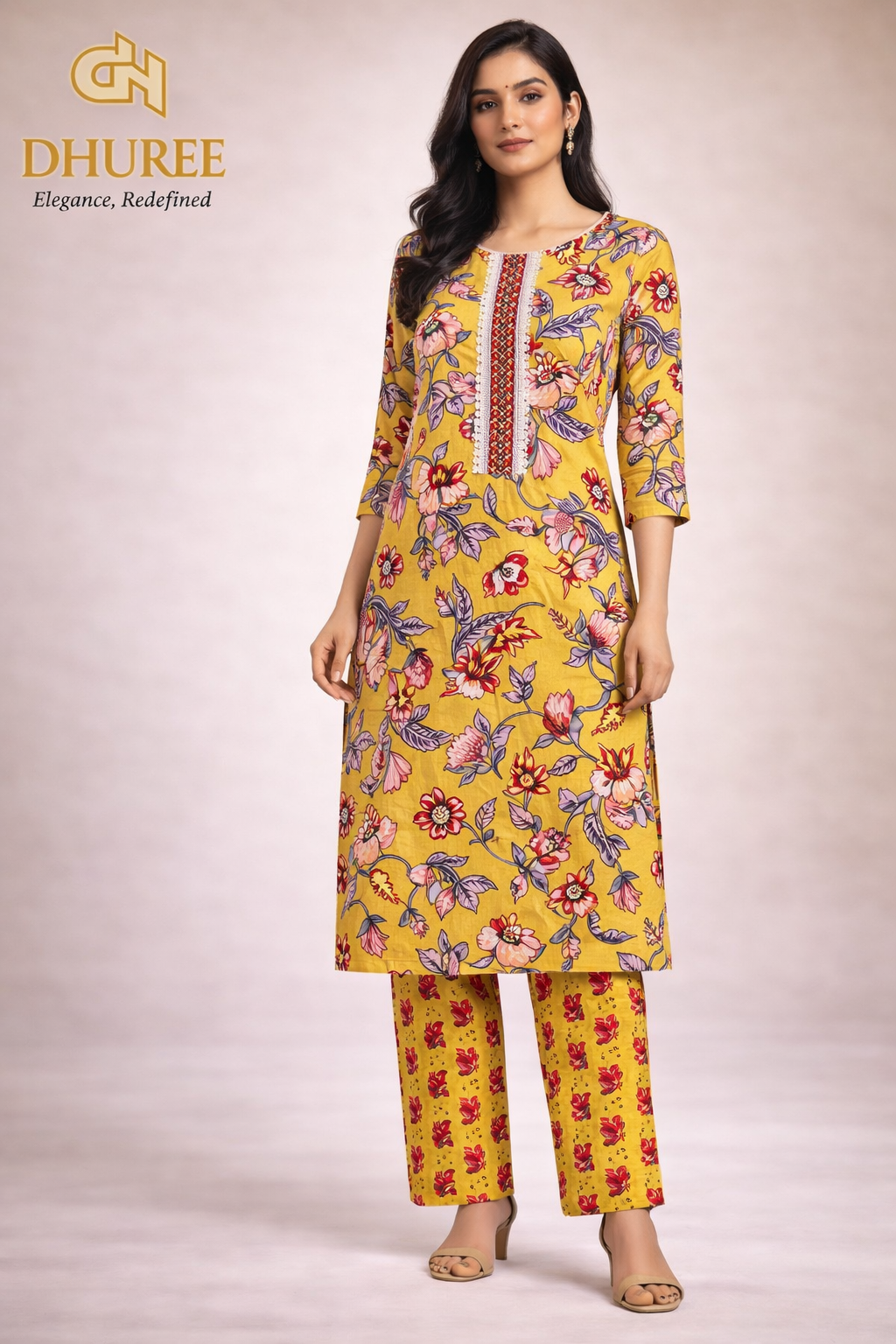 Floral Printed Regular Cotton Blend Kurta with Trouser.