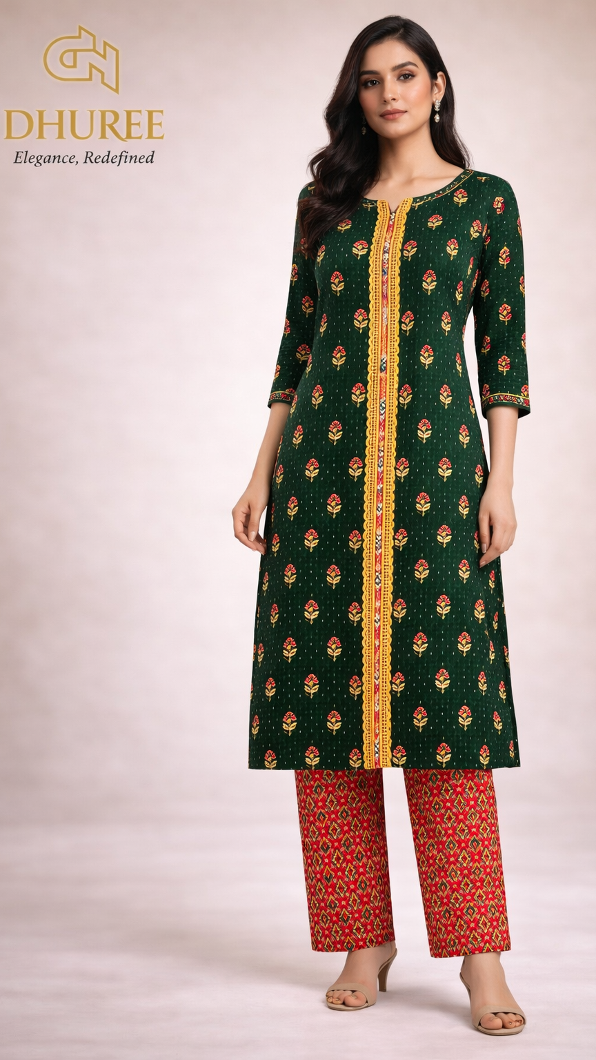 Floral Printed Regular Cotton Blend Kurta with Trouser.