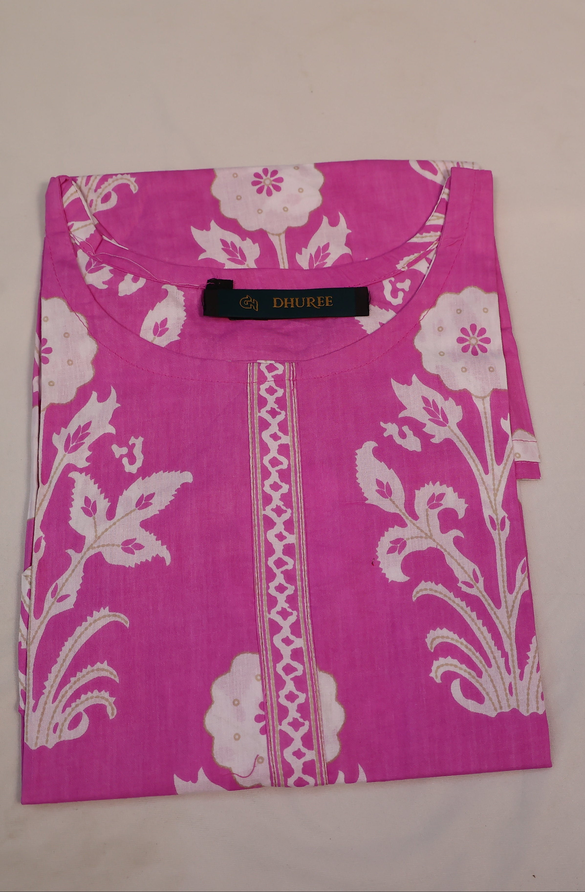 Floral Printed round Collar Straight Pure Cotton Kurti