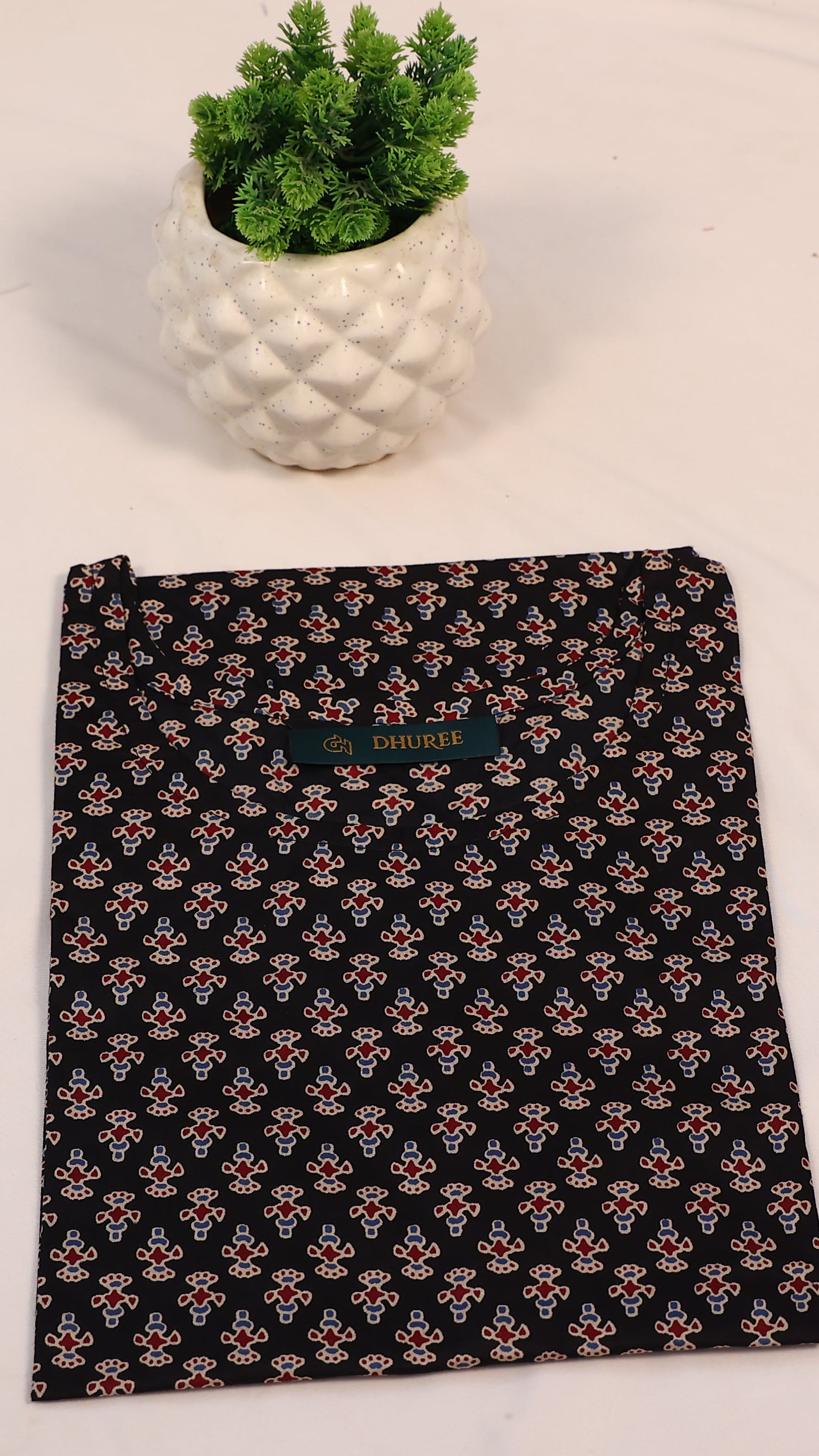 Black Cotton Short Kurta