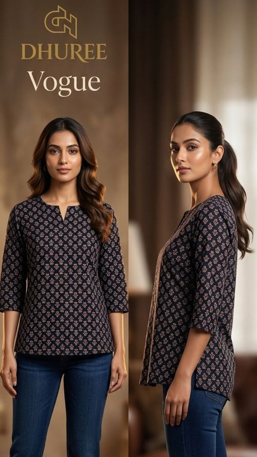 Black Cotton Short Kurta