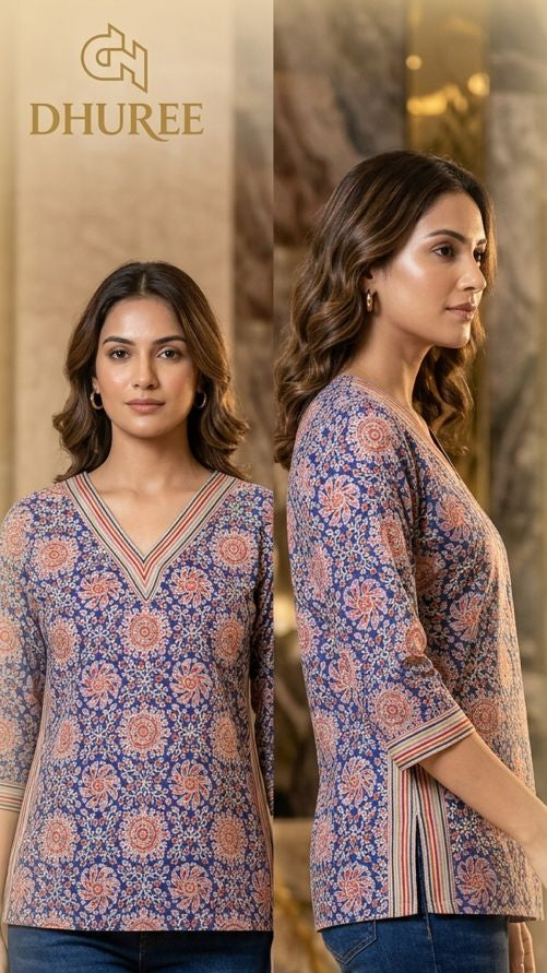 Indigo Cotton Dabu  Short Kurta