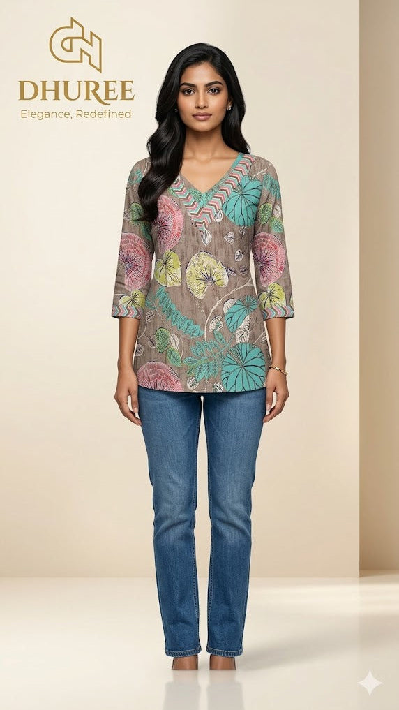 Floral Printed V-Neck Kurti