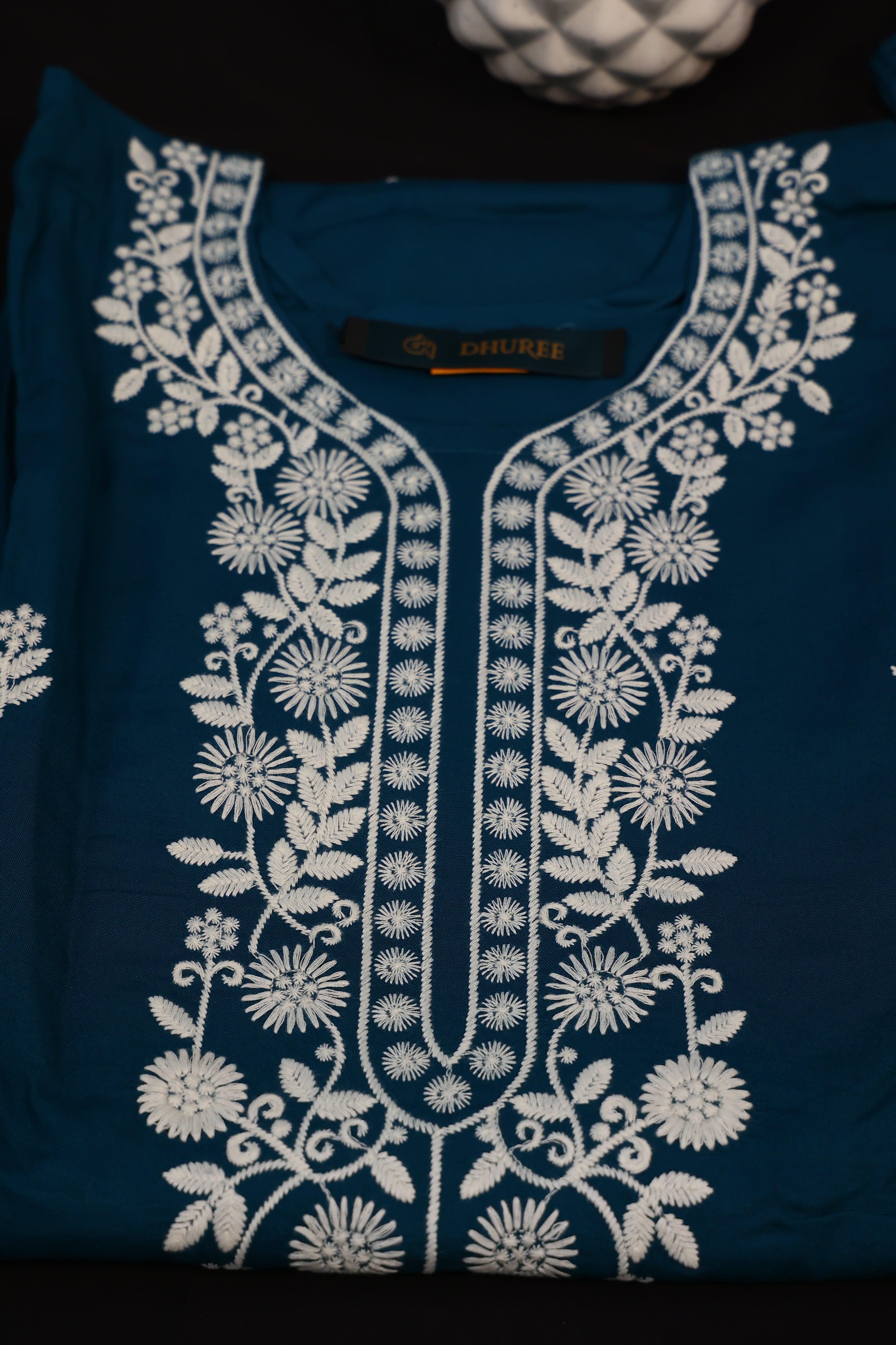 Hand Embroidered Peacock Blue Chikankari Kurta Set