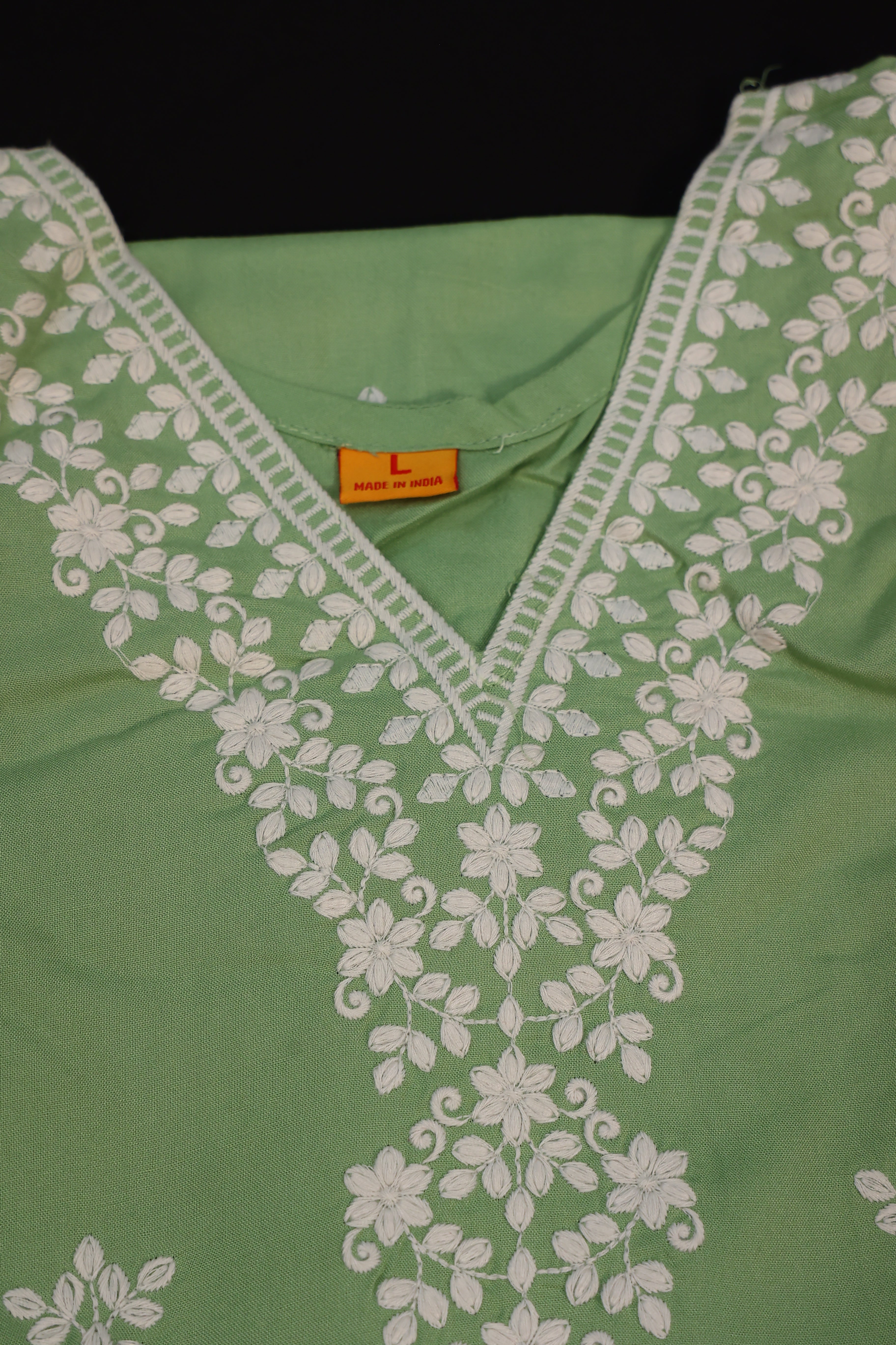 Hand Embroidered Sage Green Rayon Lucknowi Chikankari Kurta Set
