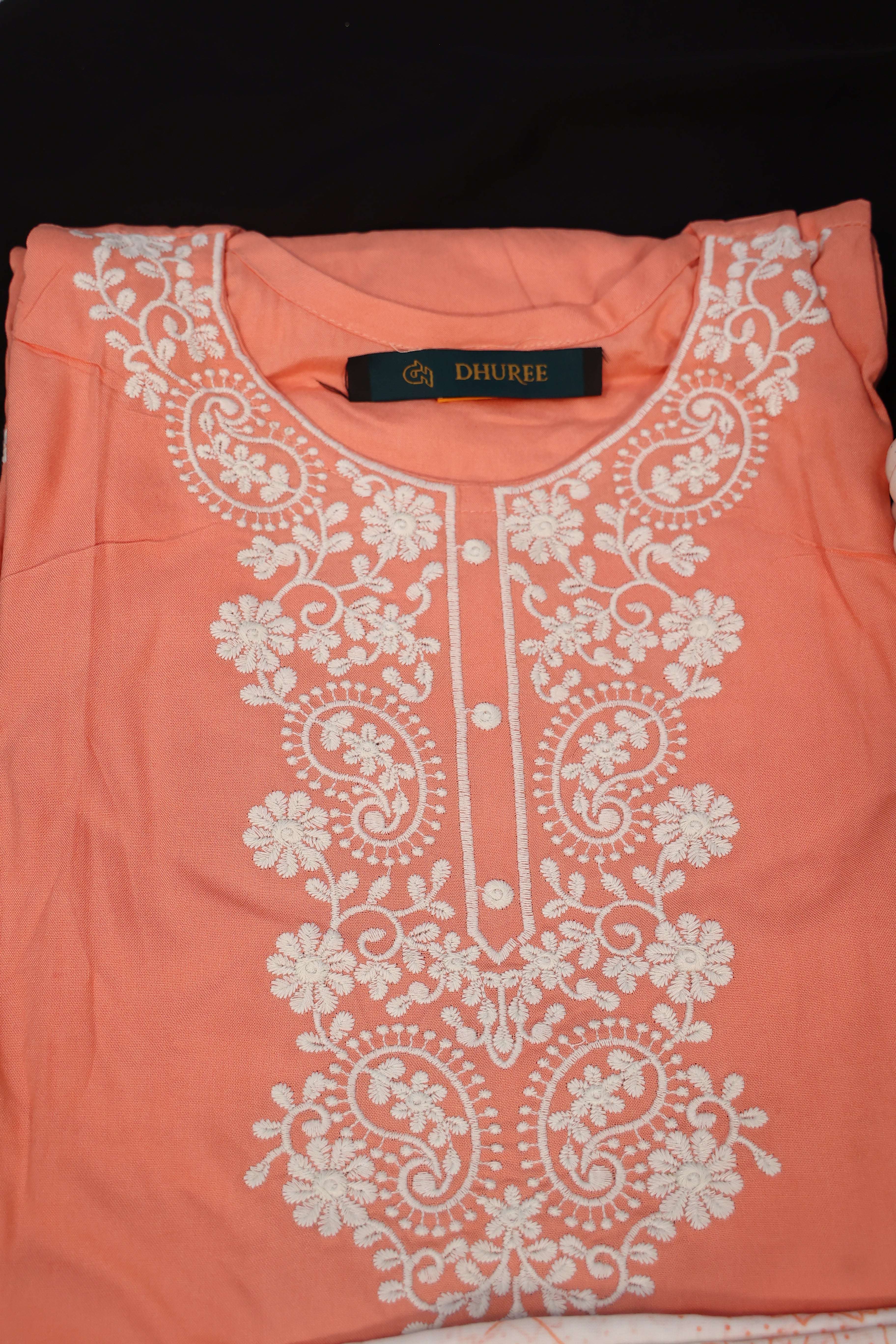 Women Peach Chikankari Work with Pure Cotton Fabric Straight Kurta Set