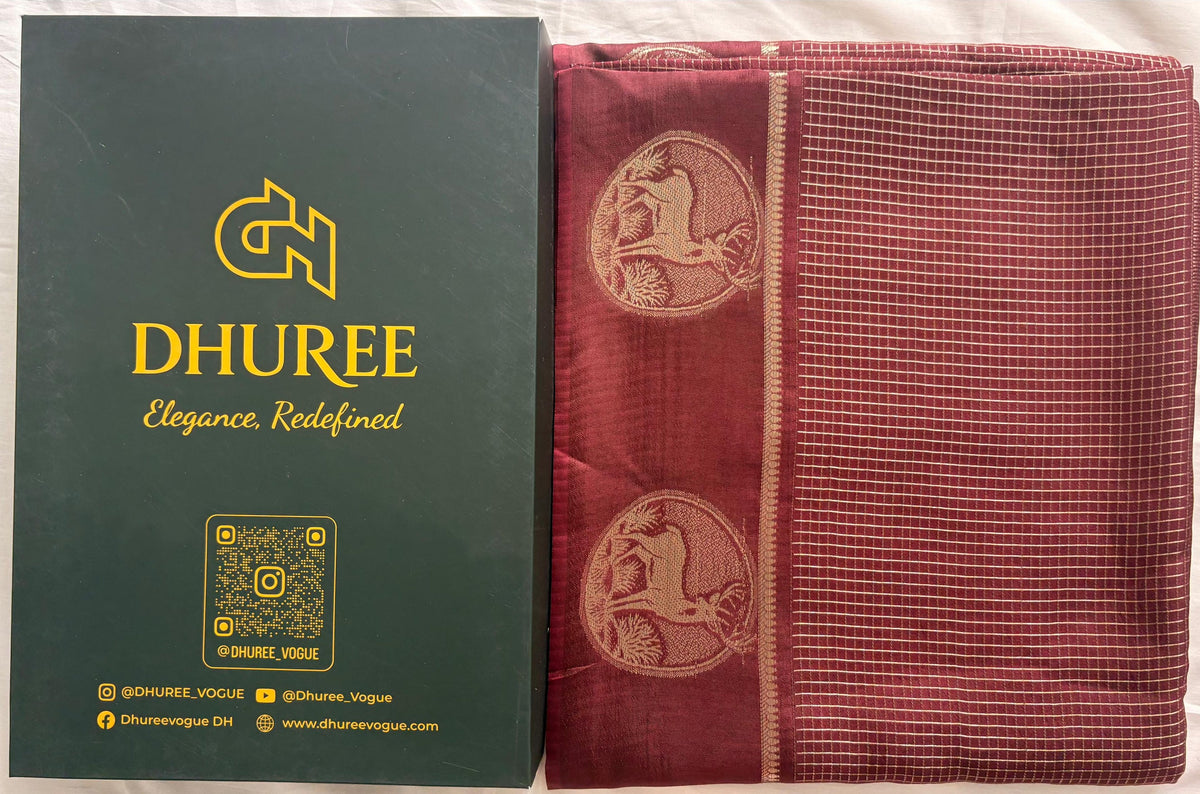 DHUREE VISCOSE SAREE WITH CHECKERED ZARI.