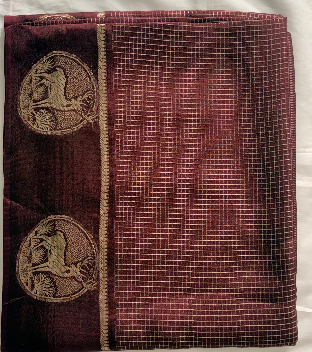 DHUREE VISCOSE SAREE WITH CHECKERED ZARI.
