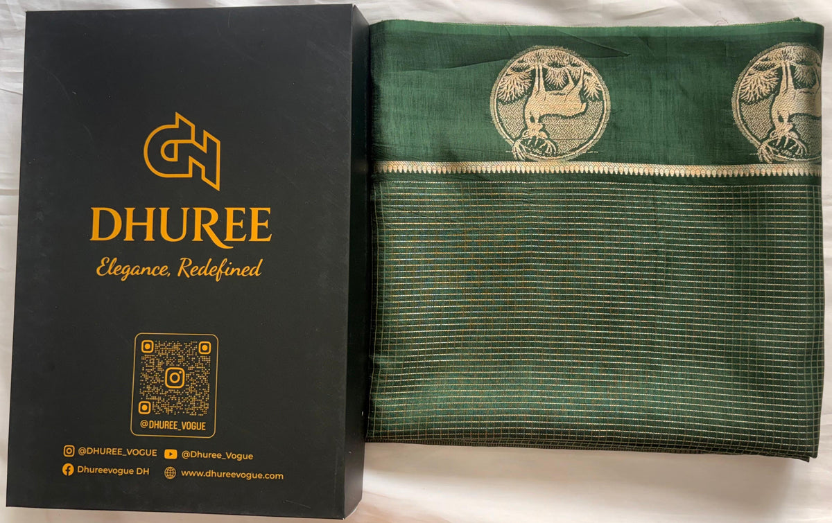 DHUREE VISCOSE SAREE WITH CHECKERED ZARI.