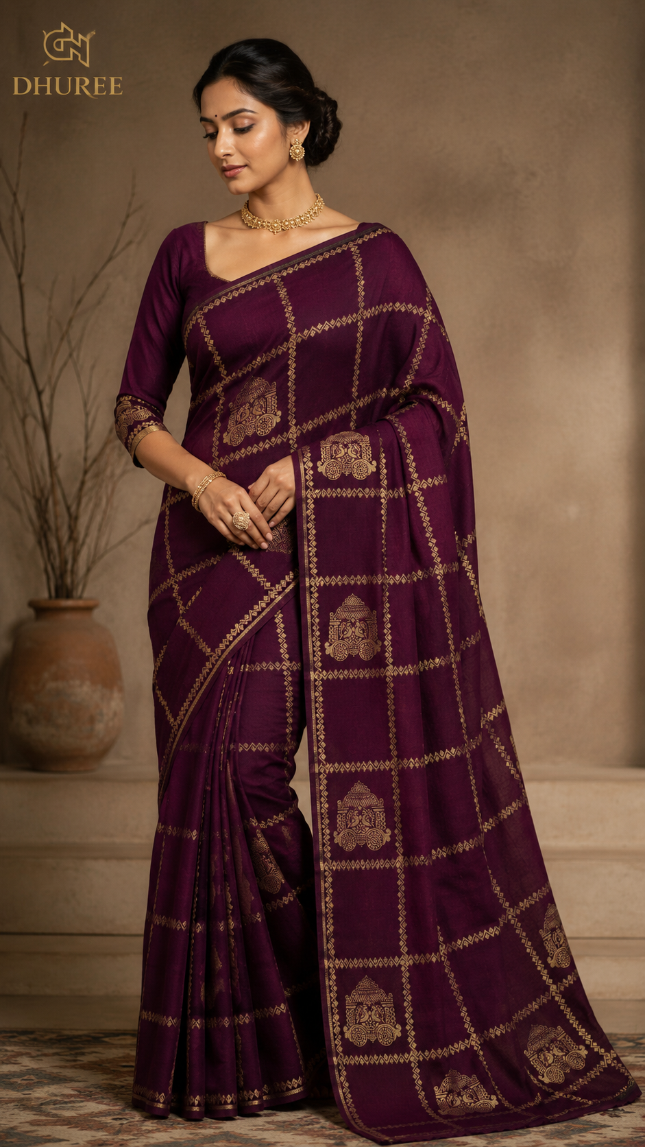 DHUREE  CHECK SOFT SILK  SAREES